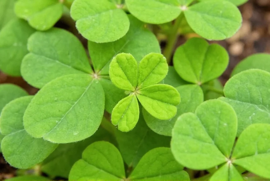 Close-up view of white clover seed germination showing root development and first leaves
