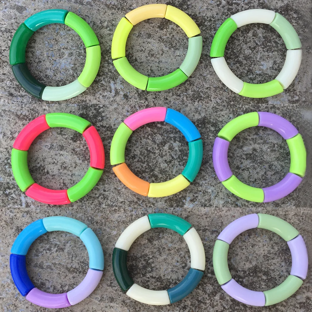 

Wholesale Handmade Resin Bracelets Elastic Colorful Thick Acrylic Cuff Bracelets