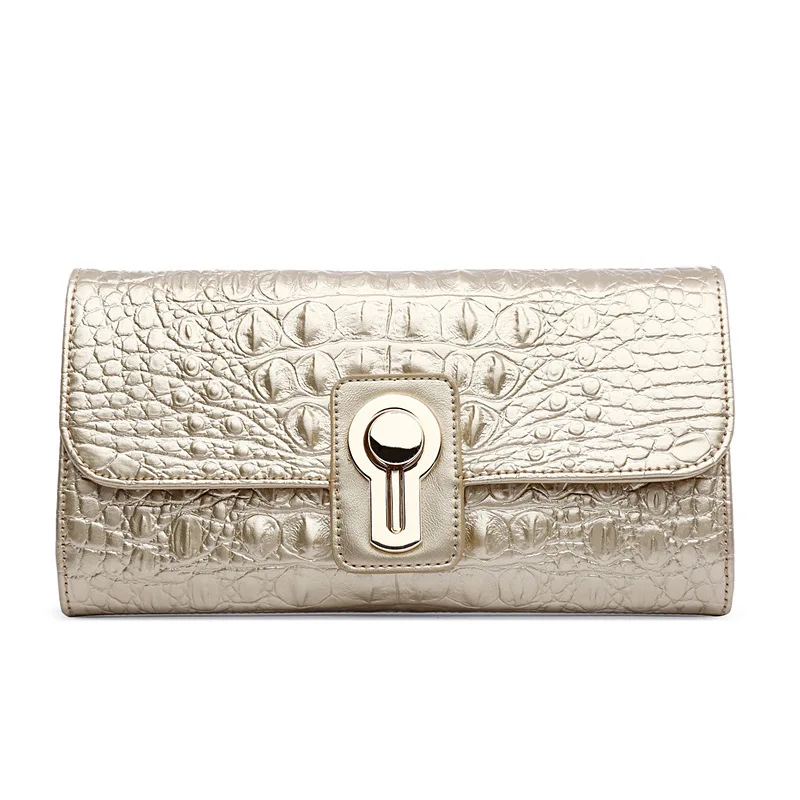 

Luxury purses and handbags shoulder bag leather alligator print exquisite women wallet, White black golden