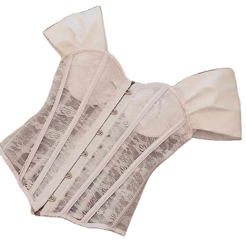 

Women Lace Perspective Back Tie Wrap Chest Off Shoulder Streetwear Sexy Crop Tank Top