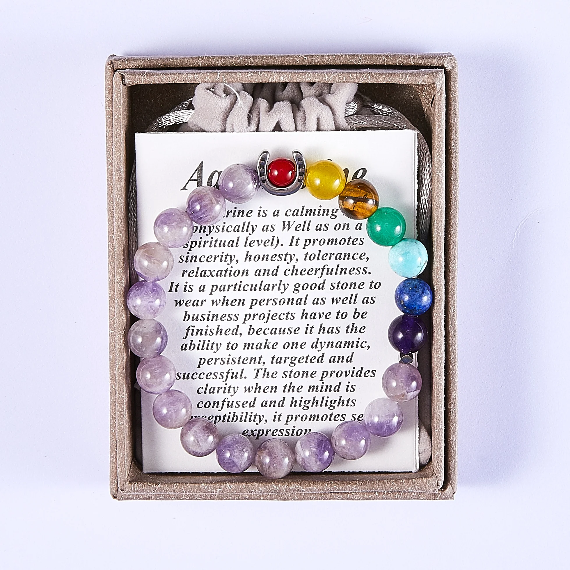 

Small MOQ Wholesale High Quality 8mm Natural Amethyst Chakra Stone Bracelet Energy Jewelry with Gift Box, As photo