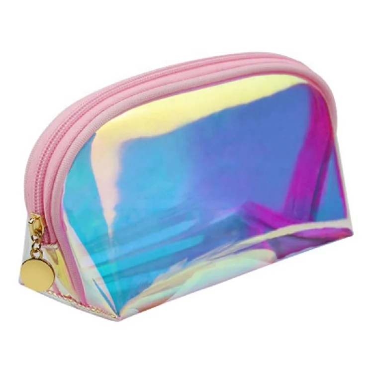 

oem travel holographic laser shiny colorful cosmetic bags rainbow makeup laser pouch travelling bag