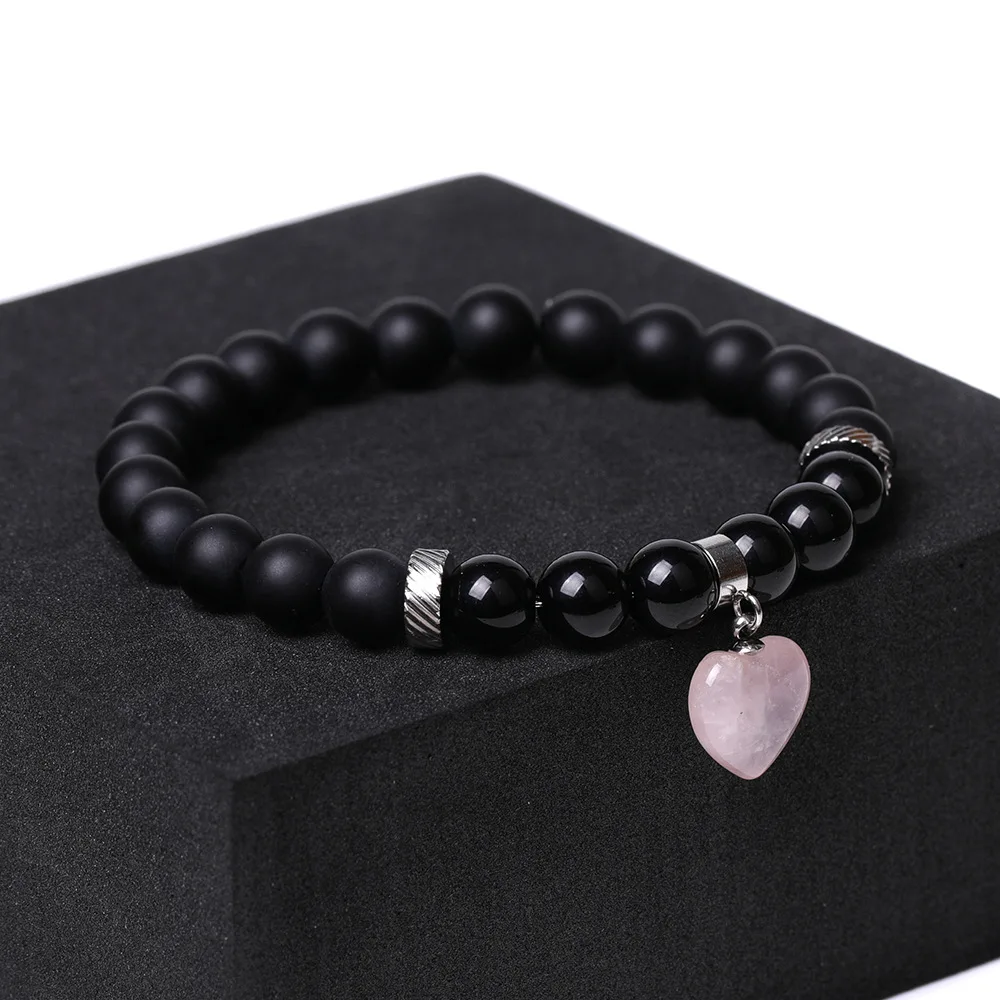 

Crystal Beads Natural Stone Heart Stainless Steel Spacer Bracelet Gemstone Crystal Beads Bracelet for women