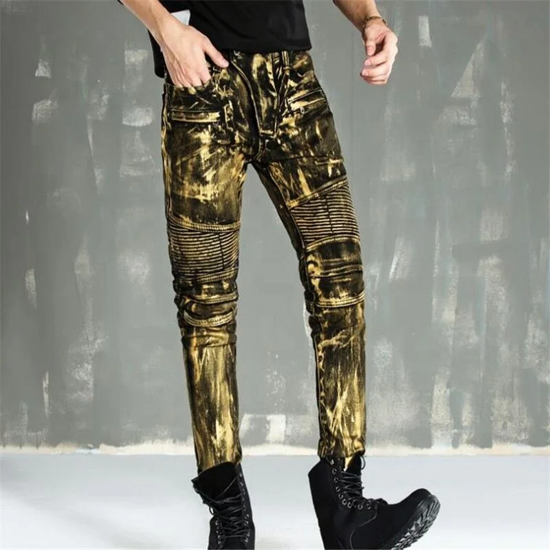 

Jhcentury Hot Style men's Printed pants European and American high-end color Straight Retro Hip hop jeans, Customized color