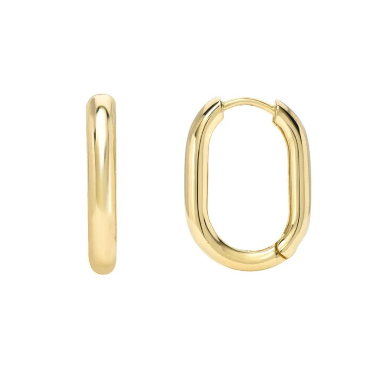 

Tarnish Free Women Square Huggie Earrings Chic 18k Gold Plated Thick Oval Rectangle Stainless Steel Hoop Earrings
