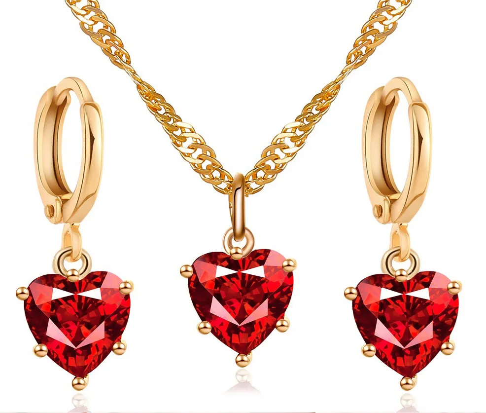 

Temperament Classic Crystal Zircon Love Necklace Earrings Wedding Dinner Accessories Set