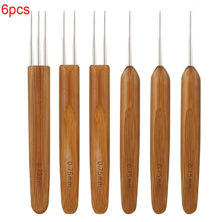 

Factory wholesale price 6pcs/pack, one/two/three heads 0.5/0.75mm crochet hook, stainless steel wooden dreadlock crochet hook