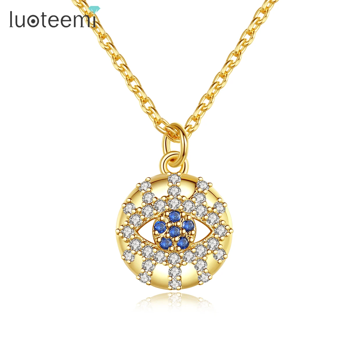 

LUOTEEMI Designer Evil Eye Gold Plated Necklace Sapphire Color Eye Pendants Jewelry