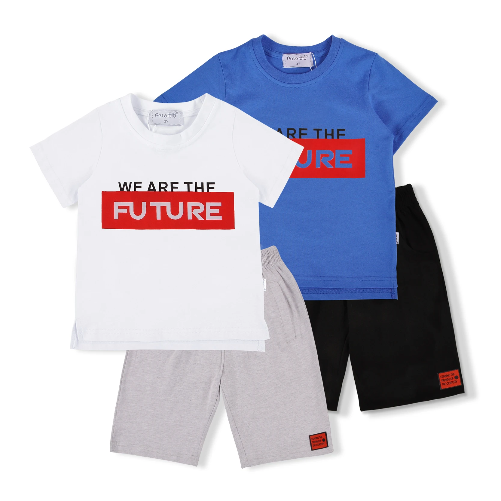 

petelulu wholesale boys 100% cotton clothing set kids short sleeve outwear 2 pieces ins popular children summer outfit, Picture