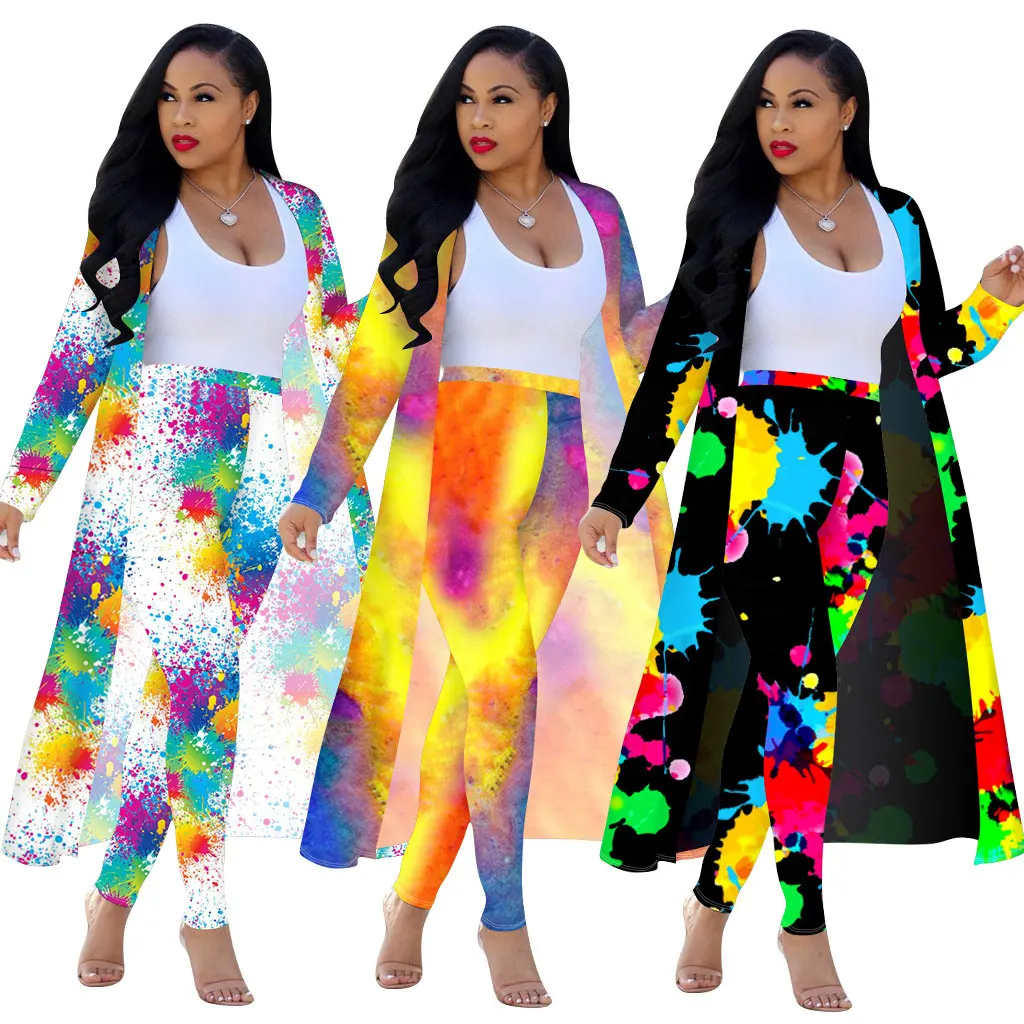 

20730-SW62 club wear tie dye long sleeves two piece set women clothing sehe fashion