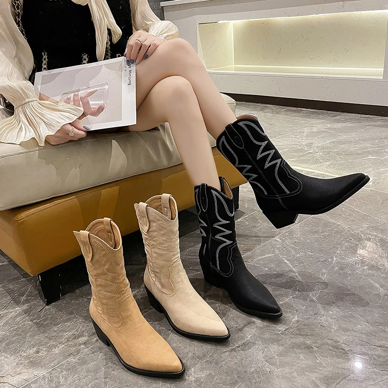 

TX Women Black Long Boots Knee-high leather cowboy boots for woman Fashion Shoes Winter Autumn Female, Customized color