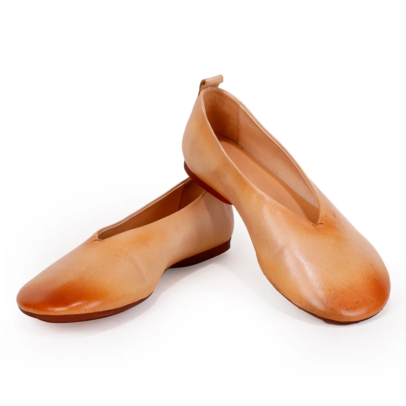

New Classic Style Round Head Flat Handmade Cowhide Genuine Leather Slip on Casual Oxford Driving Walking Court Loafer Shoe Women