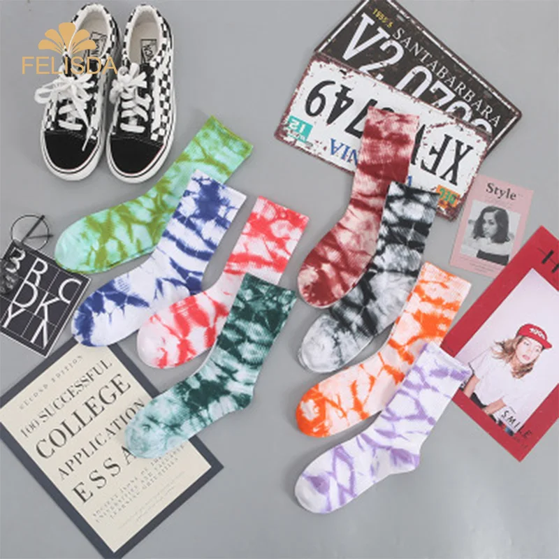 

50% Off Unisex Tie Dye Socks Street Trend High Top Crew Socks Men And Women Sports Casual Cotton Socks 2021