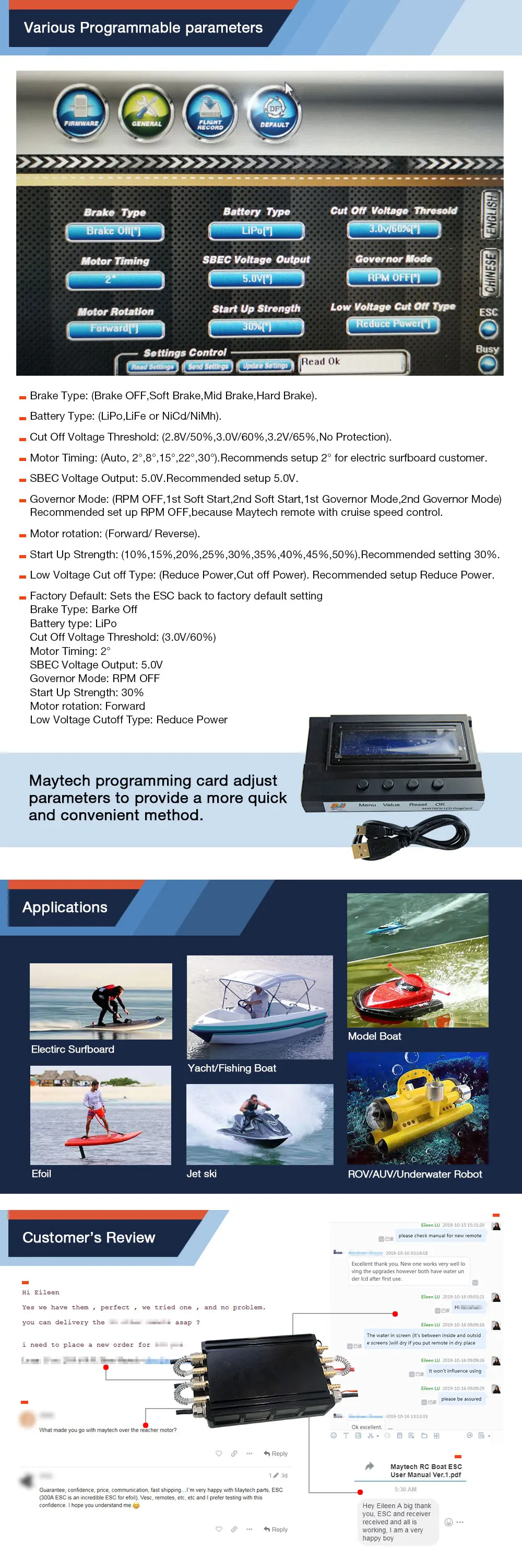 Maytech 14s Speed Controller 300a Esc For Electric Hydrofoil Surfboard ...