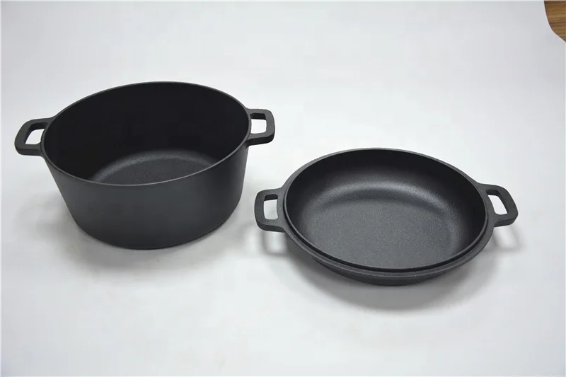 
Pre-seasoned Dual Handle Dutch Oven Cast Iron 2 in 1 Casserole Cast Iron Double Dutch Oven 