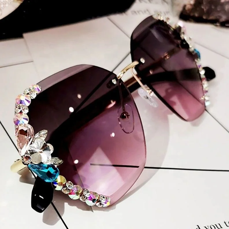 

JHCENTURY Women Luxury Rhinestone Square Sun Glasses Vintage Fashion Oversized Rimless Sunglasses in Stock, Colors