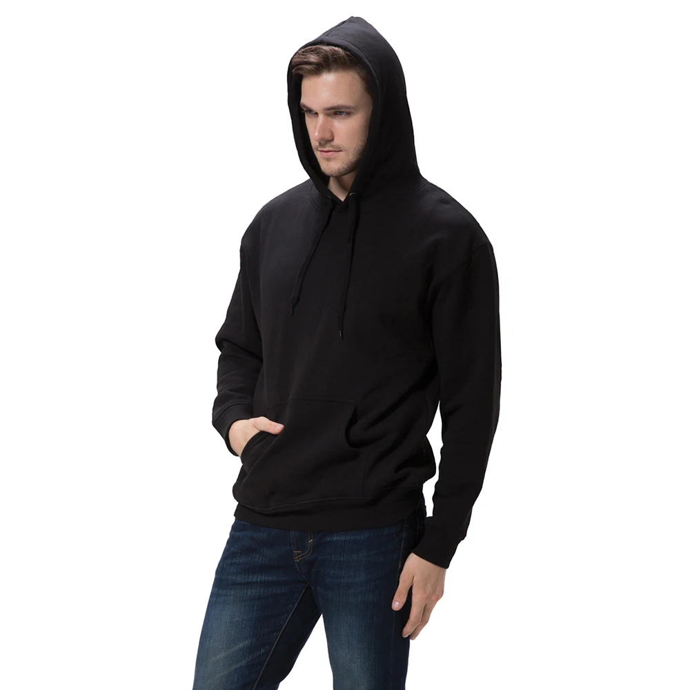 US Size Custom Logo Printing Wholesale Plain French Terry Black Hoodies Sweatshirts Men