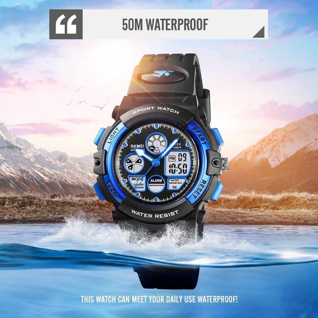 skmei 1573 waterproof child watches 50 m light up outdoor plastic wristwatch