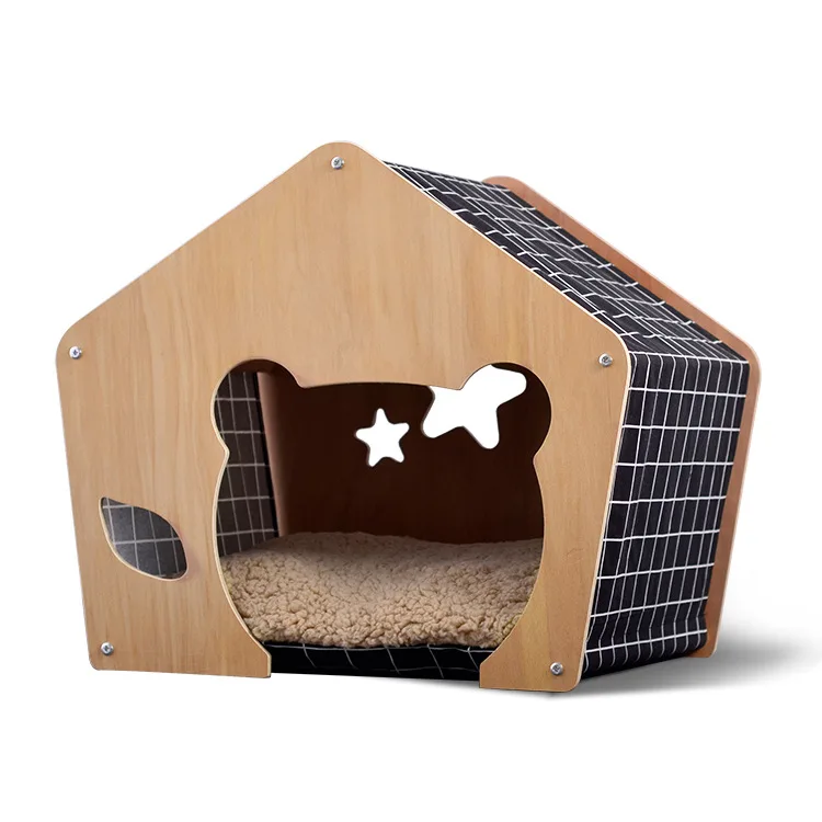

Comfortable Bed Pet Wooden House Dogs Cats Top Quality Light Luxury Pet Wood Bed Pet House Tent