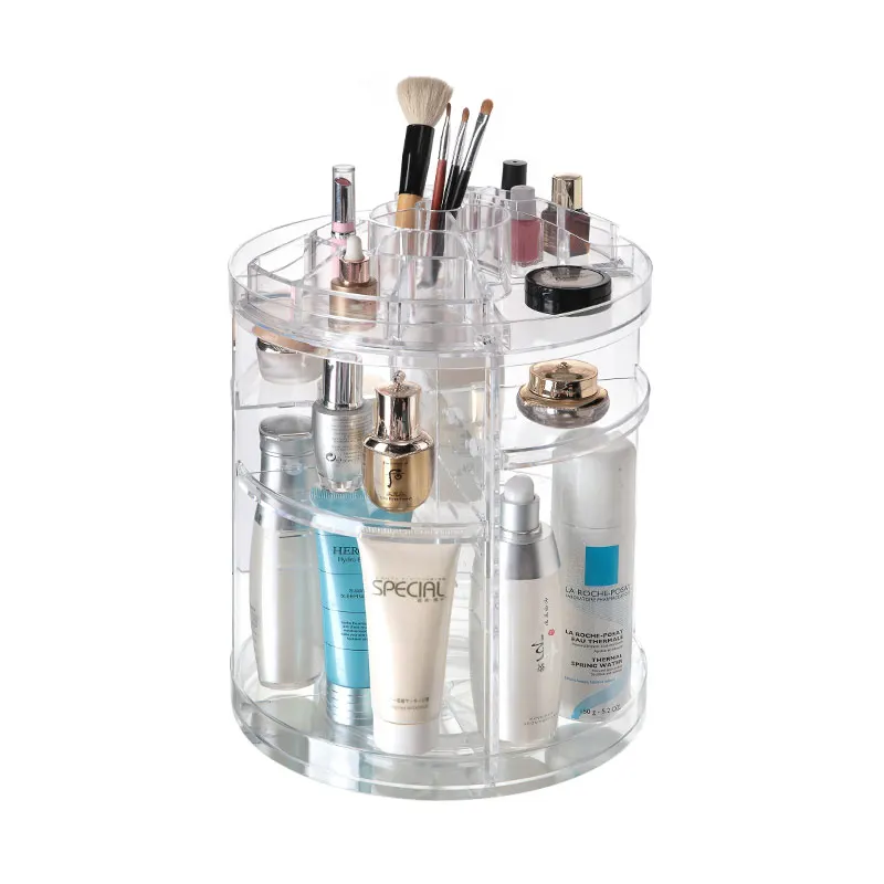 plastic  rotary jewelry storage box make up  organizer with bamboo lid