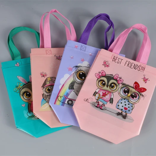 

Hot Sale Fashion Owl Printed Handled Reuseable Luxury Non Woven Shopping Gift Bag