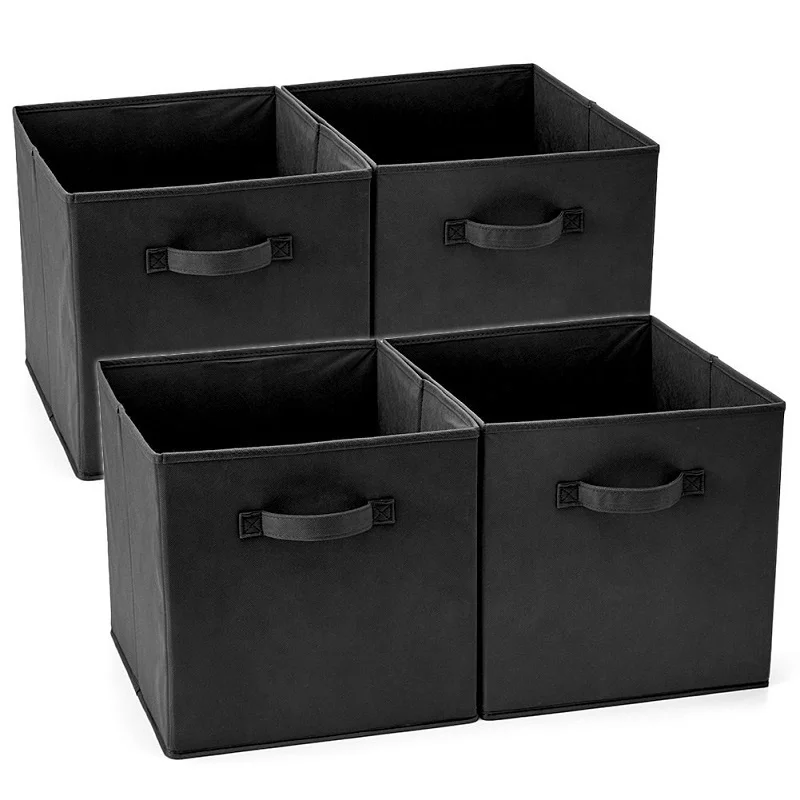 

Set of 4 Foldable Fabric Basket Bin, Collapsible Storage Cube Non-woven Organizer Bin with Handle for office,home,nursery, Black