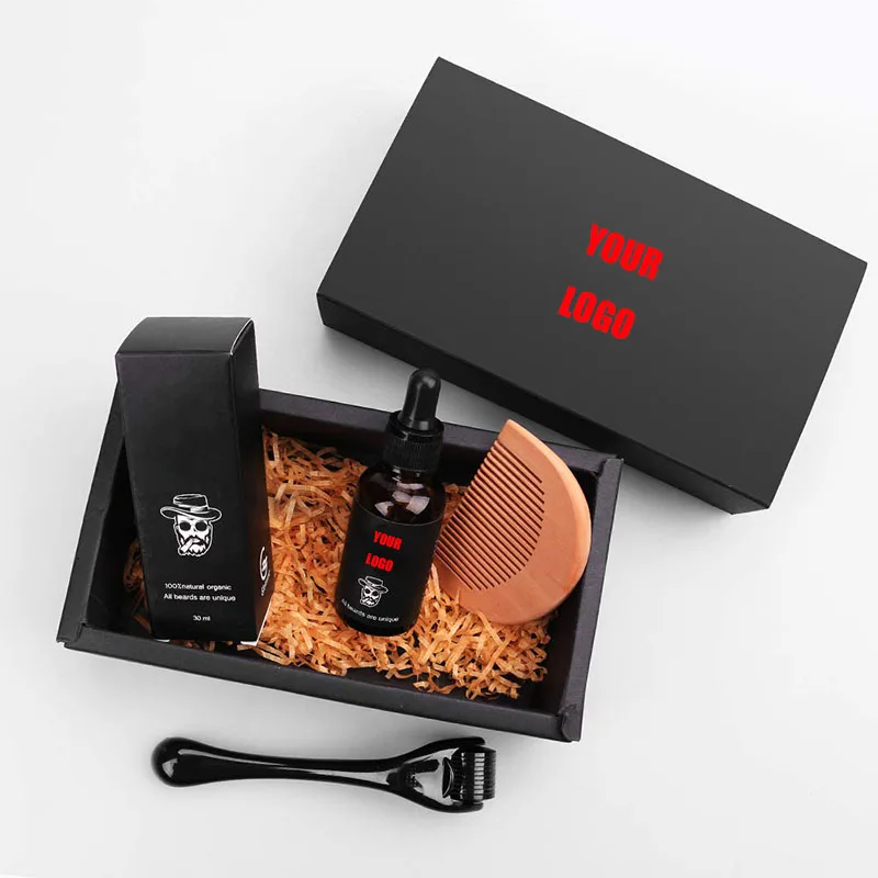 

Custom scent growth beard kit with roller and beard growth oil organic and natural for men