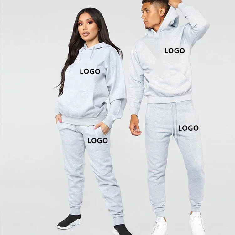 

Custom Logo Two Piece Suits Solid Color Plain Women Tracksuits Men Sweatsuit Unisex Hoodie Jogger Sets, Black, white, gray, red, navy, wine red