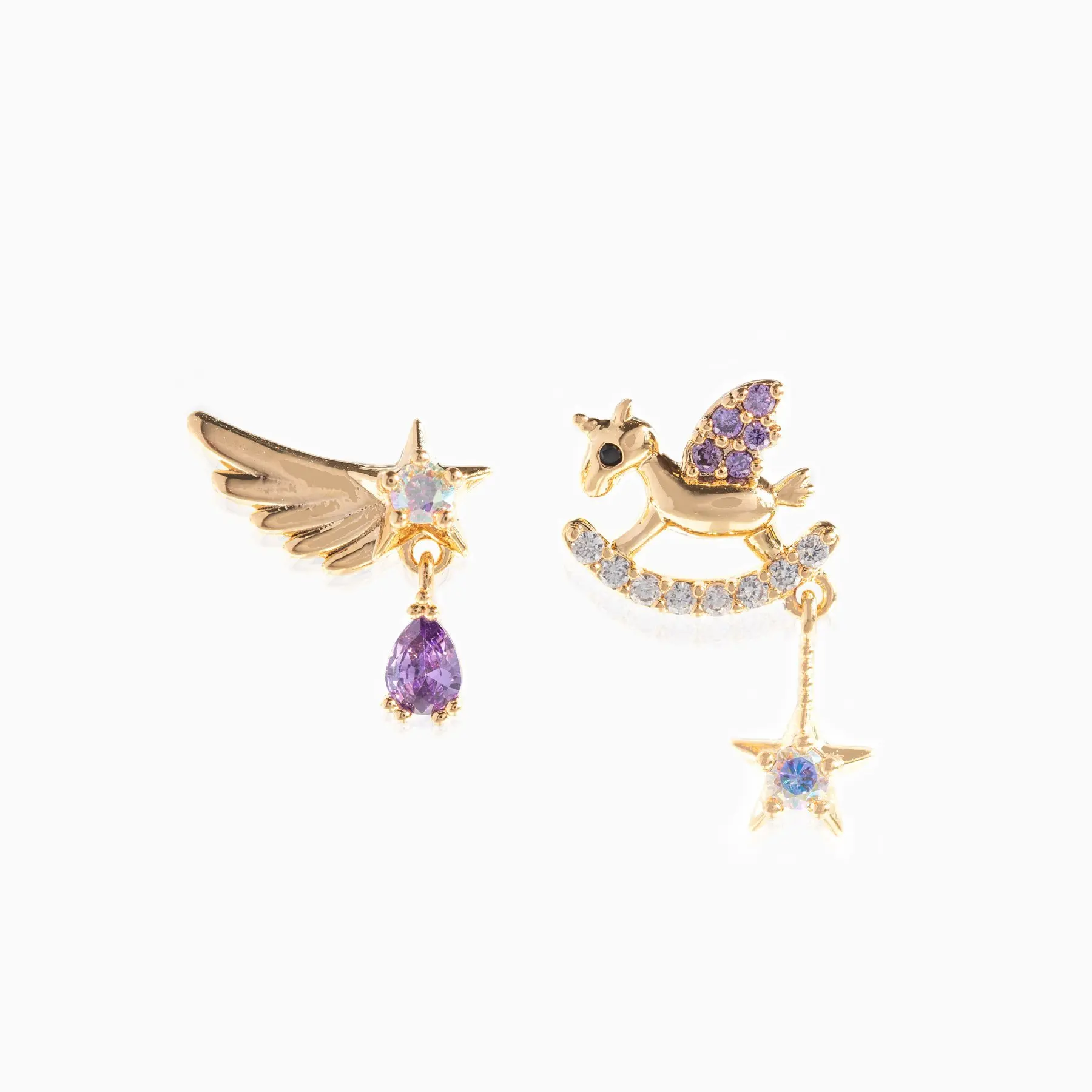 

Wholesale Western Trend New Little Angel 18k Gold Purple Zircon Stud Earrings women Gold Plated Jewelry