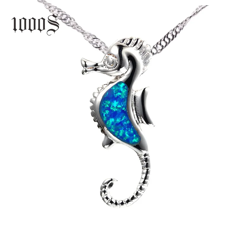 

Sea Horse Shape Blue Opal 925 Sterling Siver Pendant