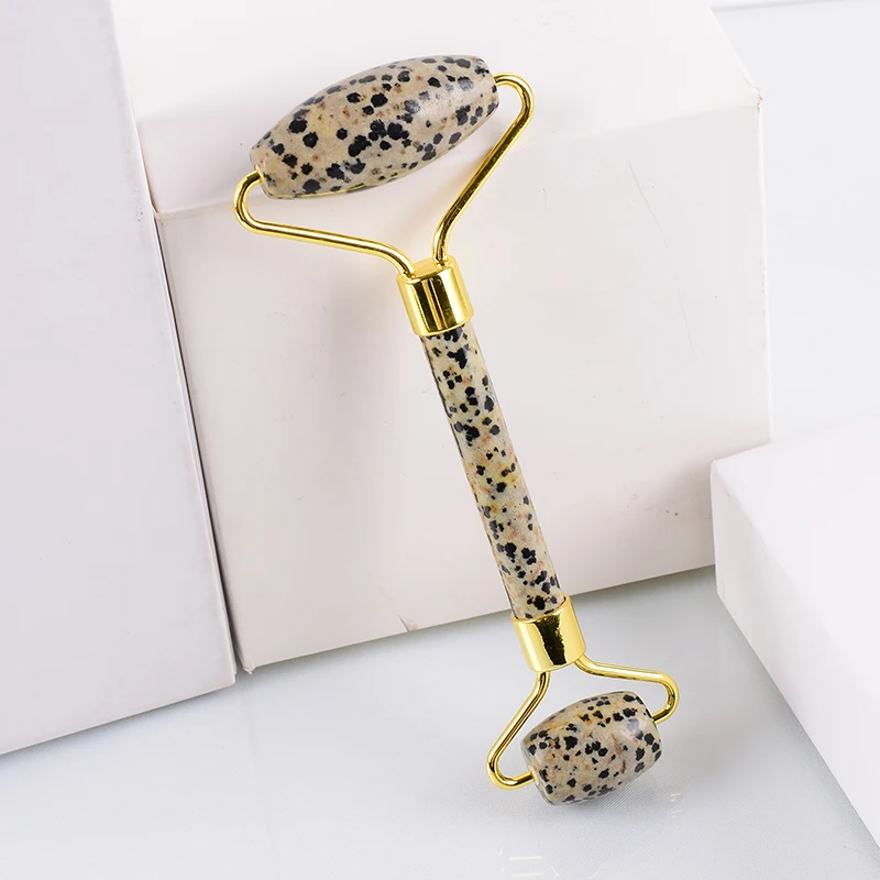 

Dalmation jasper roller amazon hot sale oem logo wholesale face Straight handle jade roller