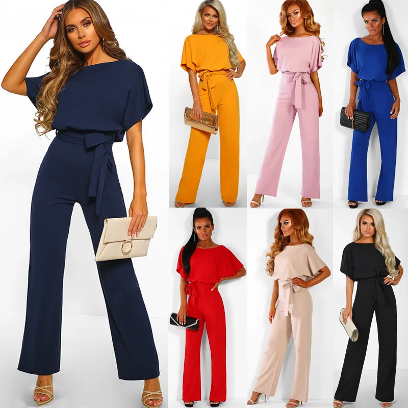 

New women's clothing jumpsuit short sleeve jumpsuits with button high quality jumpsuit lace up, Picture