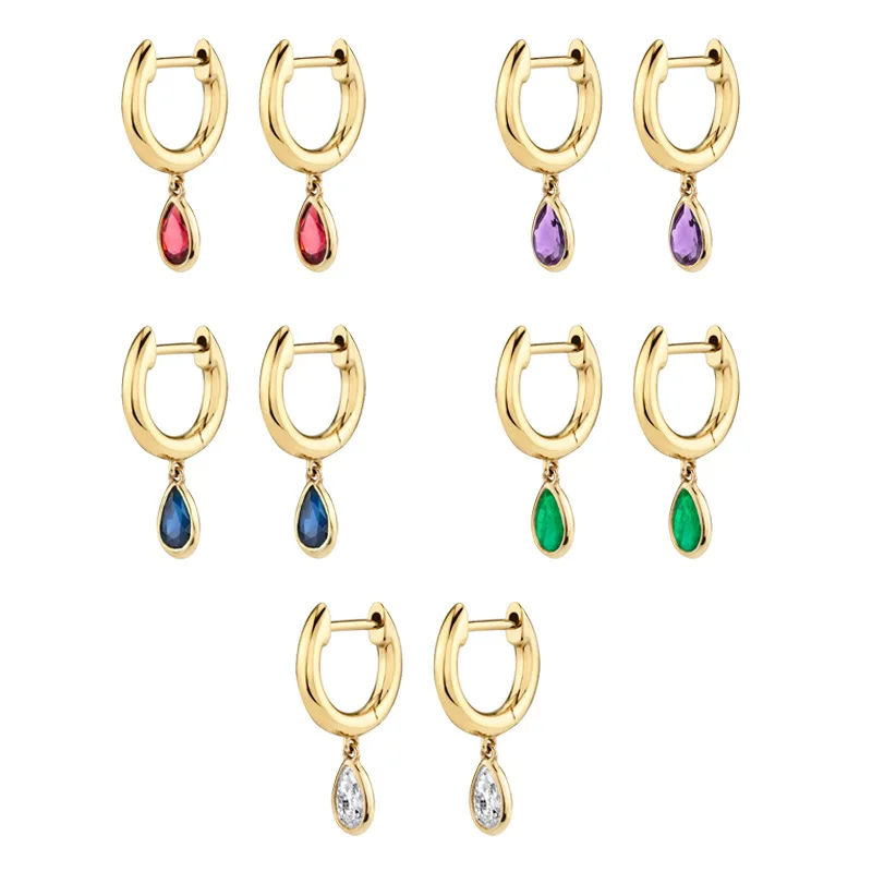 

QIANZUYIN Fashion 18k Gold Plating Silver Earrings 925 Sterling Diamond Zircon Hoop Circle Drop Earring For Women