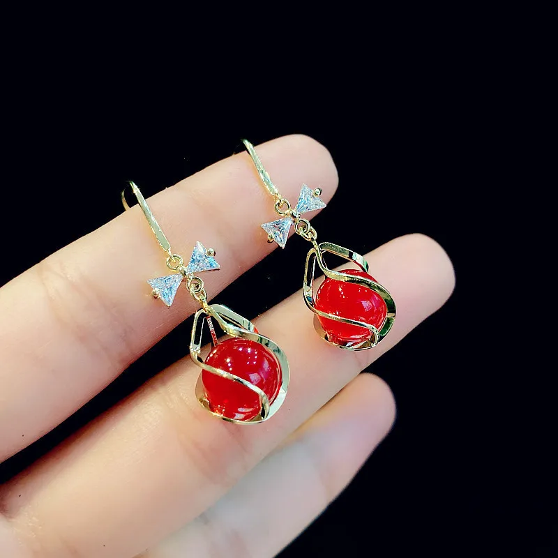

fedex Free shipping Red Bow Diamond earings for women stud earrings