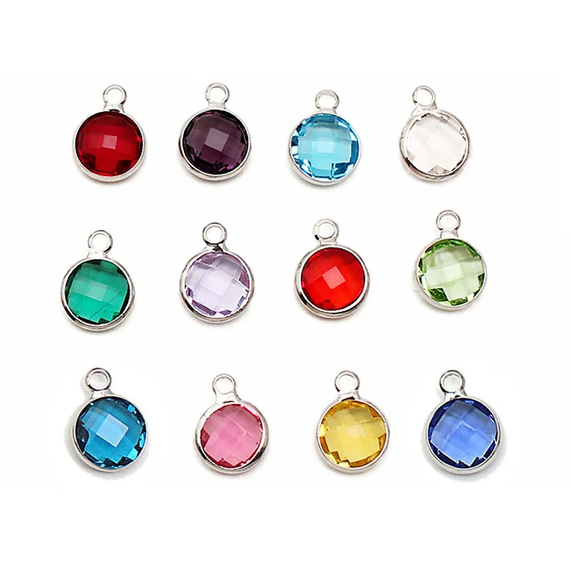 

8.6mm 12 Colorful Round Crystal Birthstones Birthday Stone Lucky Charms Silver Pendant DIY Handmade Accessories Love Jewelry
