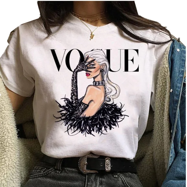 

2021 ladies printed t-shirt fashion princess pattern printed round neck short sleeve ladies t-shirt