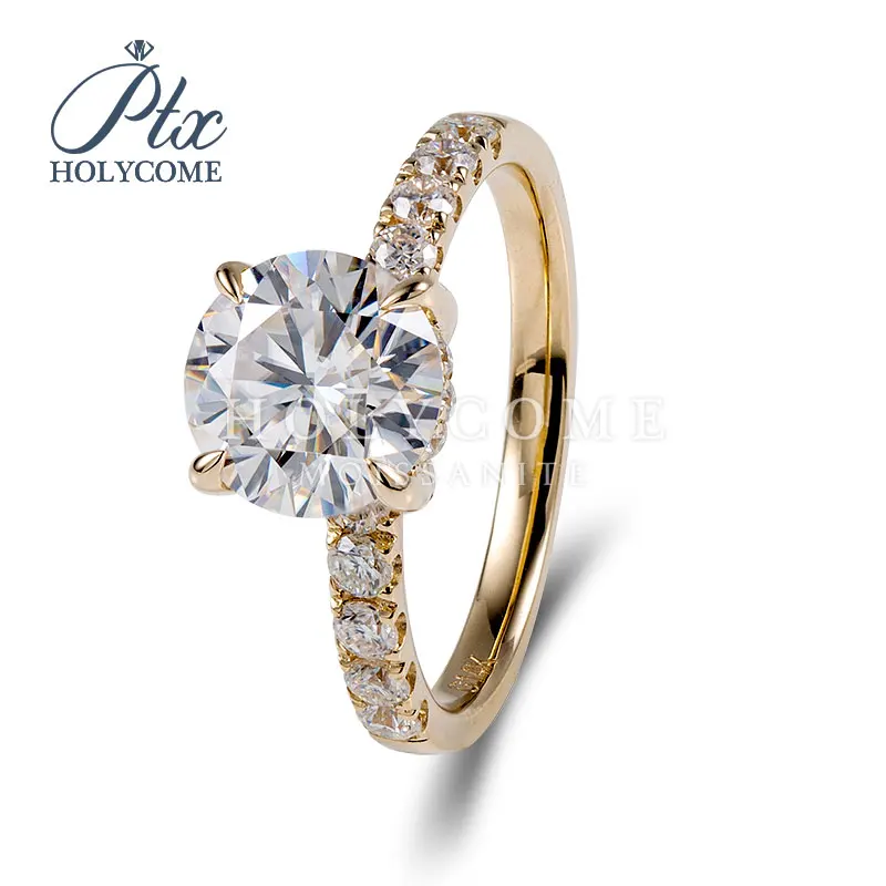 

Wholesale Custom D VVS1 White 2ct Round Moissanite Real 18k Gold Wedding Engagement Solitaire Moissanite Ring