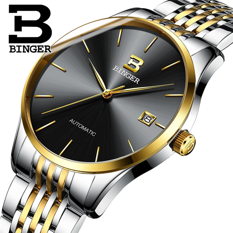 

BINGER 5075 Fashion Men Watches Automatic Mechanical Blue Wrist Wristwatch Stainless Steel Male Clock Relogio Masculino