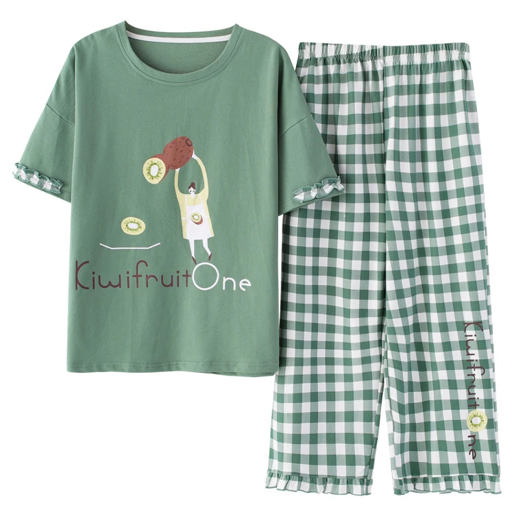 

HSZ YC089 women summer pajama sets short sleeves sleepwear cotton pajamas women cartoon suits