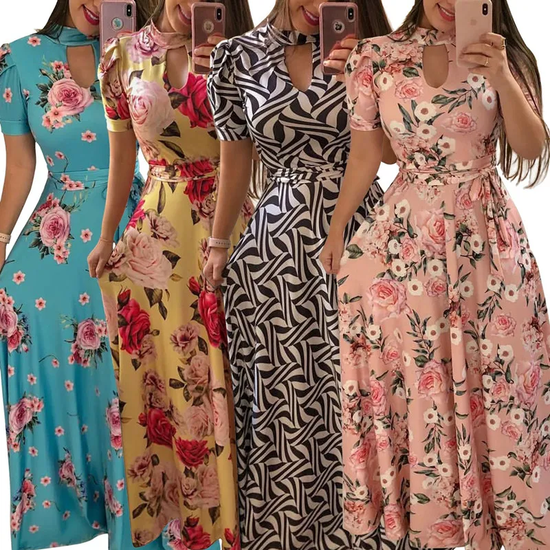

2021 Summer clothing S- 5XL comfortable casual dresses for ladies spring floral Long Dress girls