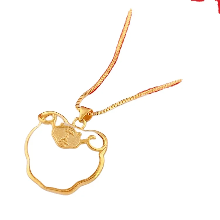 

HD0295 Factory Direct Sale 24K Plated Gold Ancient Chinese Style Natural White Jade Safety Lock Necklace For Woman