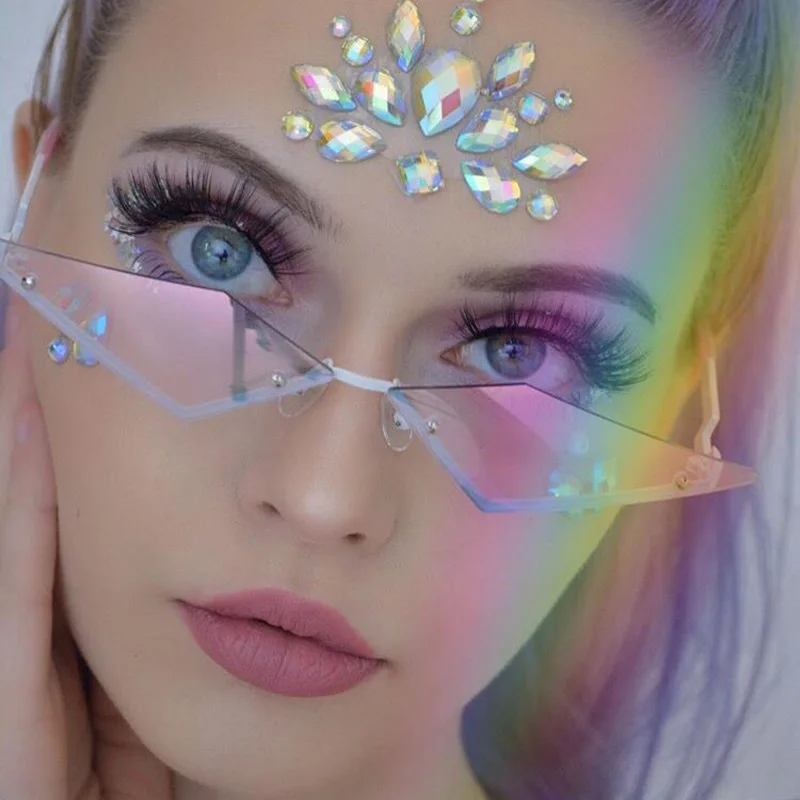 

New Fashion Frameless Sunglasses Shot Sunglasses Cross-border Tide European and American Personality Color Film Street Female PC