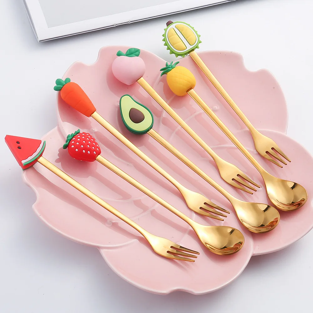 

Factory Direct New Design Summer Style Cute Fruit Space Man Animal Cartoon Shape Stainless Steel Spoon And Fork