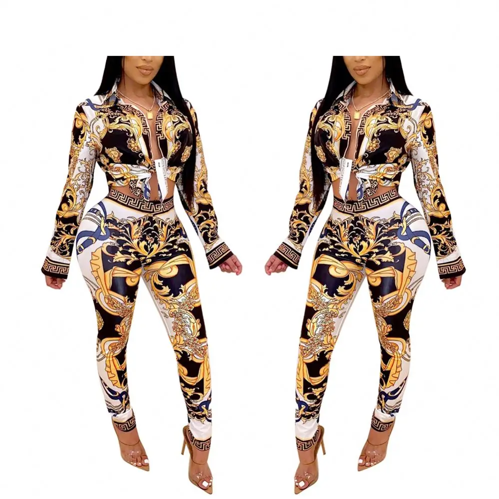 

2020 Vintage Women Casual Floral Prints Outfit Two Piece Velvet Set Women