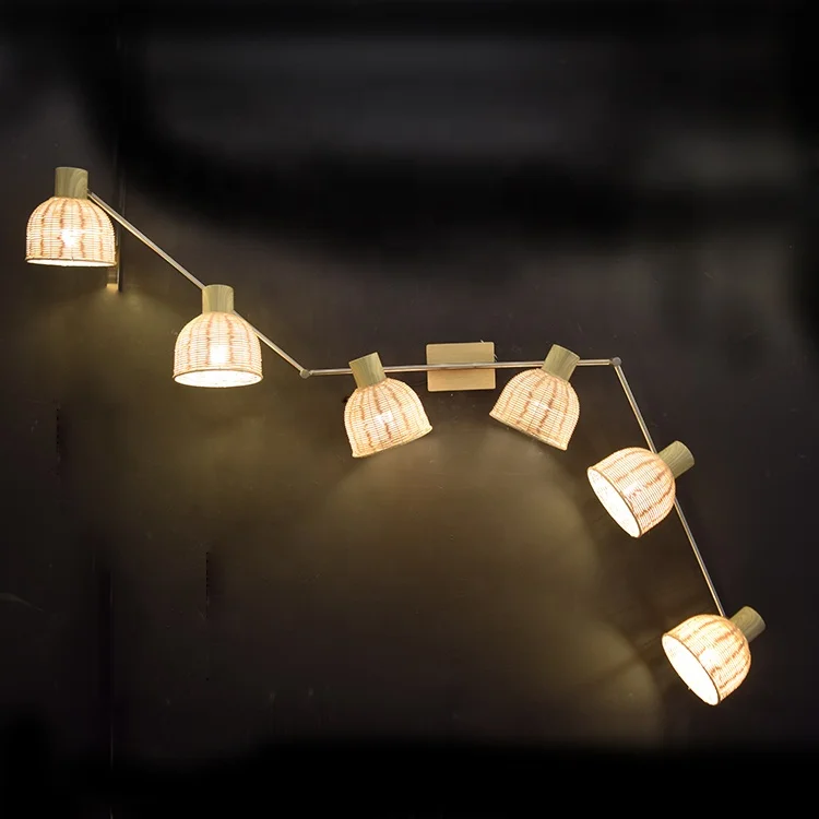 Modern hand-woven Country style 6 light rattan string lights led spot light price in bangladesh