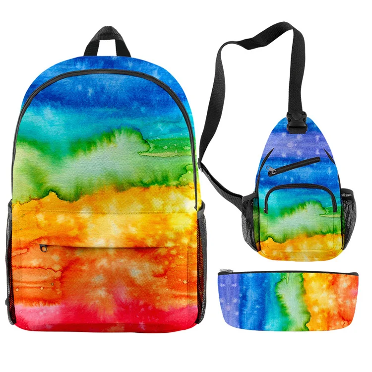 

2021 New Fashion 3 pcs Set backpack Multi function combination boys and girl students school bags Beautiful tie-dyed Backpack, Mixed color