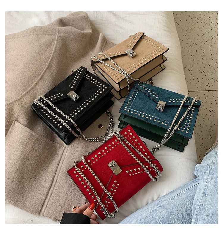 

TS9156 Designer Rivets Scrub Leather Shoulder Messenger Bags Purse Women Handbags Small Female Travel Mini Bags