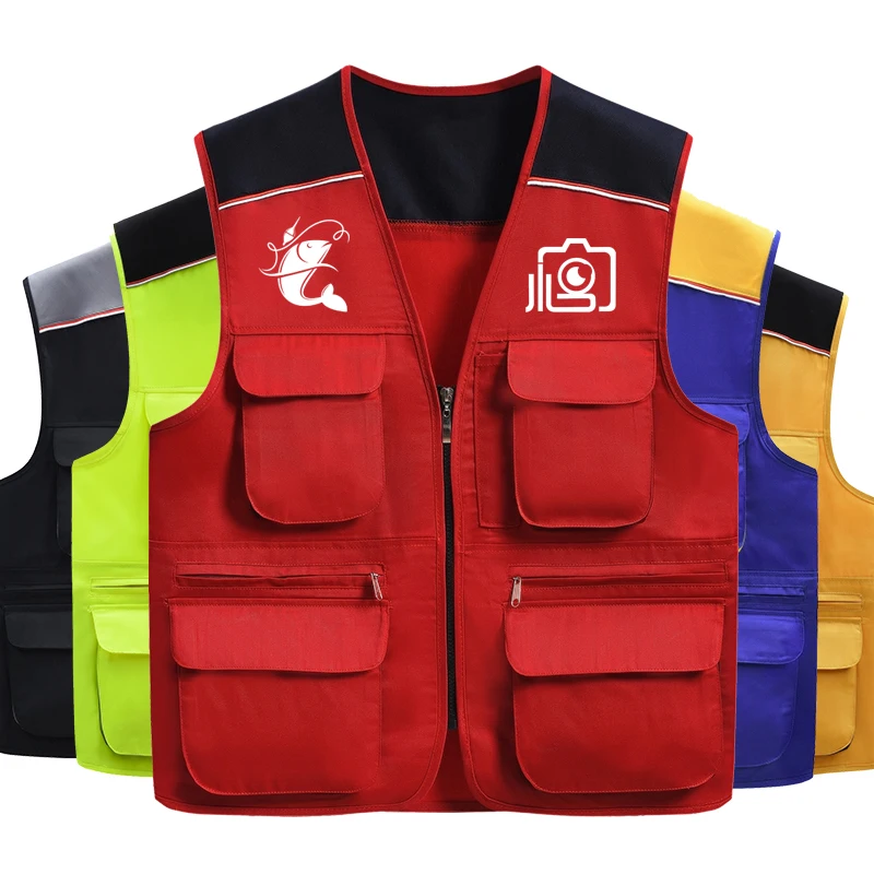 

High quality custom Camping Men's Multi Pockets Cargo Vest work Waistcoat multi pocket Vest fly fishing vest, Customized color