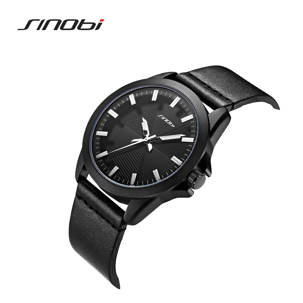

SINOBI Casual Men's Watch Luminous Display High Quality Leather Band Quartz Watches Black Matte Watch S9804G, Black & brown/ support custom
