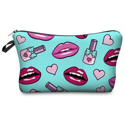 

New selling 3D digital printing sexy lips small travel cosmetic bag custom European and American handbags makeup bag, As picture